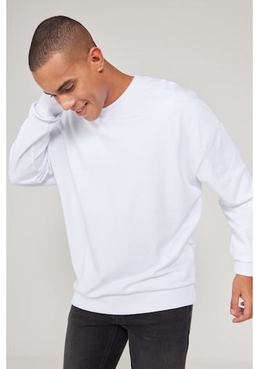 AC&Co / Altınyıldız Classics Erkek Beyaz Standart Fit Normal Kesim İçi Polarlı Bisiklet Yaka Sweatshirt Beyaz