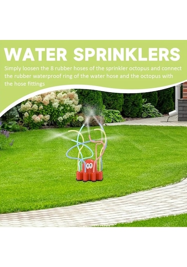 Elmpaly Kırmızı Ahtapot Sulama Sistemi: 8 Renkli Hortum İle Bahçe Oyunu - Hortumla Sulama, Elektriksiz