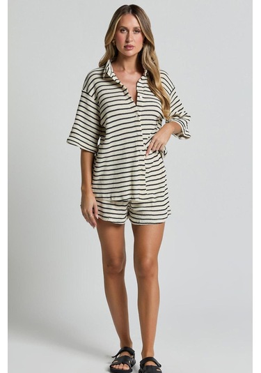 Madmext Beyaz Kadın Şort Gömlek Takım Mg2328 Beyaz