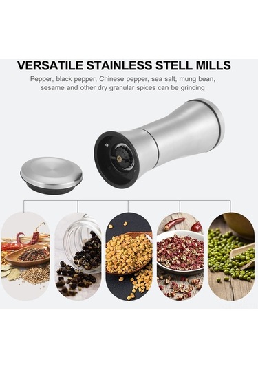 Pazly 304 Paslanmaz Çelik Baharat Değirmeni - Tuz Ve Karabiber Öğütücü, Ayarlanabilir Gümüş Modeli Gümüş