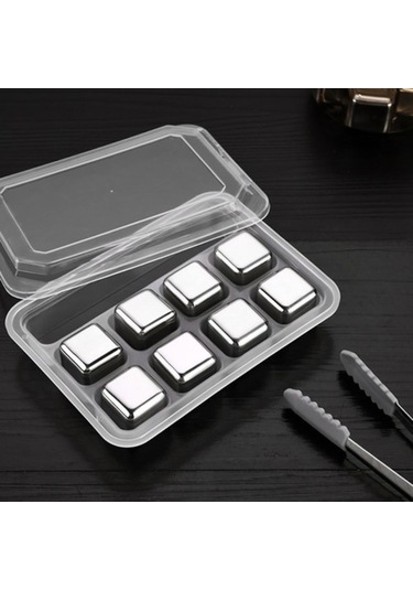 Fastbuy Kkmoon 8 Adet Paslanmaz Çelik Buz Küleri - Gri, Yeniden Kullanılabilir Çok Renkli