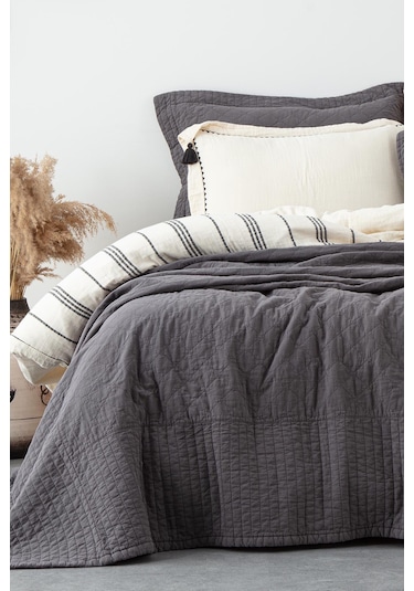 Ecocotton Reha Antrasit Çift Kişilik %100 Organik Pamuk Yatak Örtüsü Seti 240 260 Cm Antrasit