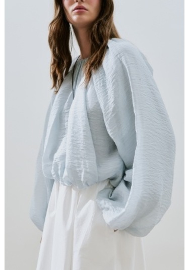 Balon Form Kısa Bluz Mavi Mavi