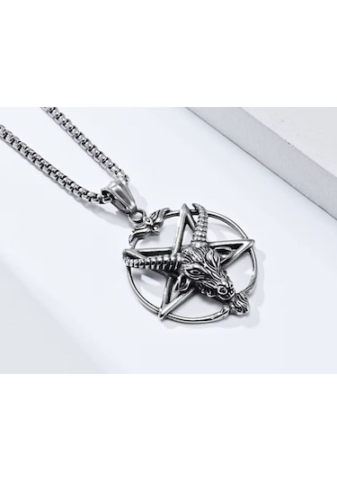 Sabbatic Baphomet Keçi Ritüel Lucifer Pentagram Kolye Gümüş