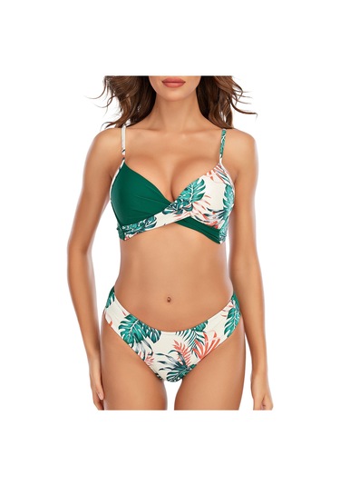 Mufunye Yeşil Desenli Kadın Bikini Seti - Ayarlanabilir Askılıklı, Dolgulu Sütyen, Spor Ve Şık Tarz, Asya Beden Xl 8830 Yeşil