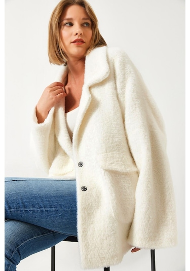 Shade Kadın Çift Cepli Oversize Peluş Mont 1611 60261097 - Ekru