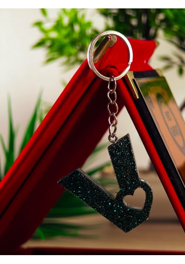 Harfli Anahtarlık Epoksi Kişiye Özel Yapım El Yapımı Harf Anahtarlık Kalp Model Özel Tasarım Hediyelik Ürün Kalp Desenli Simli Anahtarlık Beyaz - Mavi