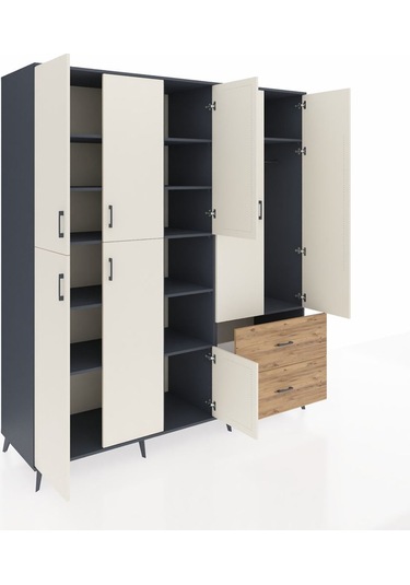 Kronos Dolap 12 Raflı 2 Çekmeceli Tek Askılı 220x59x243 Antrasit-aytaşı/çam Aytası/atlas Çam