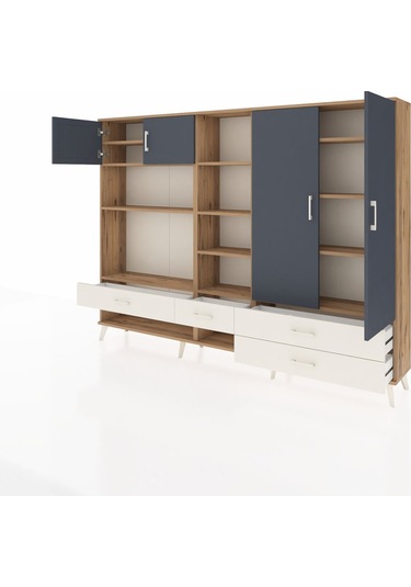 Arges Dolap 12 Raflı 4 Çekmeceli 4 Kapaklı 220x30x163 Çam-antrasi Çam-antrasit/aytaşı