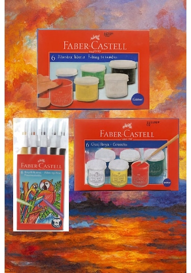 Faber-castell Parmak Boya + Guaj Boya + 6'lı Keçeli Kalem