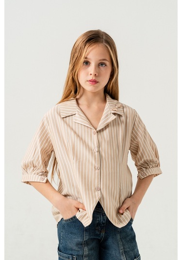 Kız Çocuk Beden Pileli Gömlek 3151 Bej