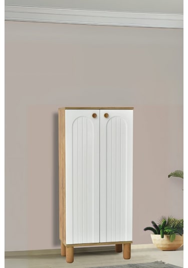 Lidya 2 Kapaklı Ayakkabılık – Atlantik Çam / Beyaz 60x34x135 Cm