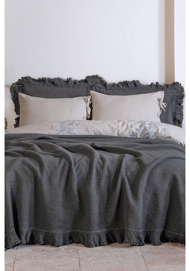 Ecocotton Dina Antrasit Çift Kişilik %100 Organik Pamuk Pike/yatak Örtüsü Antrasit