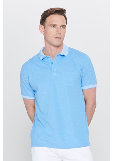 Ac&Co / Altınyıldız Classics Polo Yaka Cepli Regular Fit Bol Kesim Düz Tişört - 465117502 Mavi