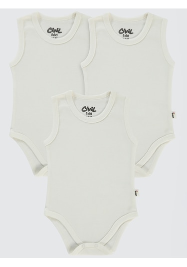 Civil Baby Bebek 3'lü Çıtçıtlı Badi 0-1 Ay Beyaz