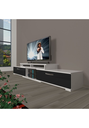 Decoraktiv Flex 130 Mdf Tv Ünitesi Tv Sehpası Beyaz - Siyah