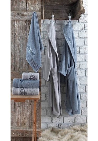 BORNOZ TAKIMI OSCAR MAVİ-GRİ 6 PARÇA Çok Renkli