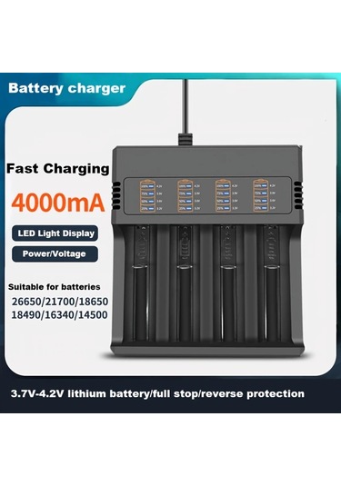 Xuweiwei Siyah 3 7v Li İon Ve Ni Mh Ni Cd Piller İcin 26650 21700 14500 Aa Aaa C Agir Hizmet Tipi Coklu Portlu Hizli Sarj Cihazi