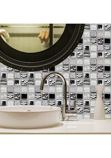 10 Adet/takım Kendinden Yapışkanlı Mozaik Tarzı Simülasyon Kiremit Duvar Çıkartmaları Oturm Banyo Güzel Duvar Sticker Dğ. 56759508 Diğer