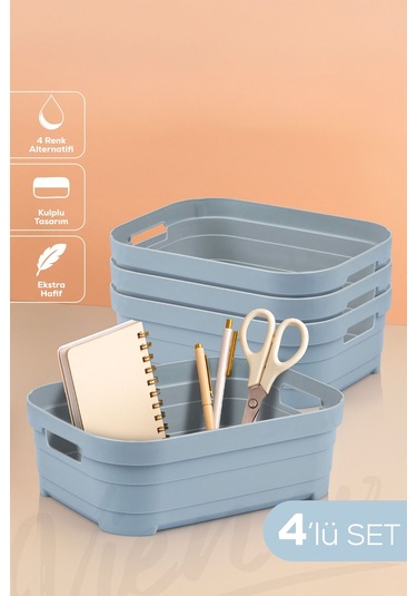 Vienev 4'lü 2,8 Litre Saklama Kutusu Mavi Mavi