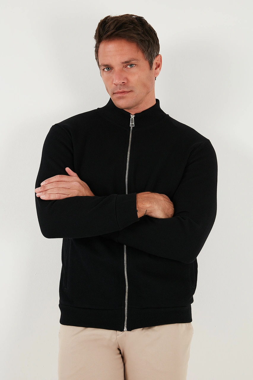 Buratti Pamuklu Relaxed Fit Dik Yaka Fermuarlı Erkek Hırka 5901075 Siyah