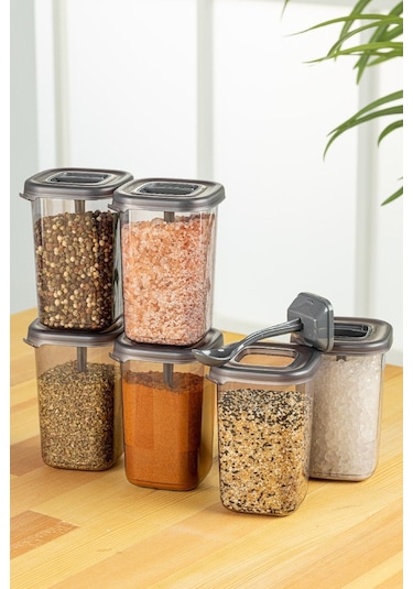 Vienev Beyaz Serigrafi Etiketli Kendinden Kaşıklı 6lı Luna Baharatlık Saklama Kabı Şeffaf