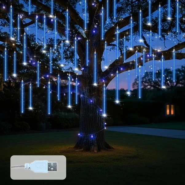 Trendooze Yas Parıltılı 192 Led 8 Tüp 118 İnç Mavi Usb Dekor Işık