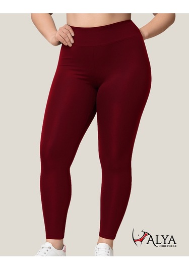 Toparlayıcı Yüksek Bel Kadın Günlük Spor Parlak Tayt Bordo