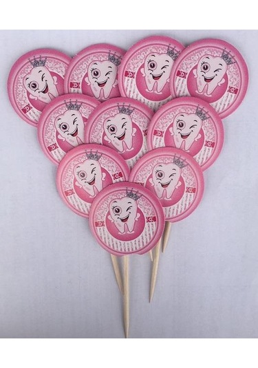 20 Adet Ilk Dişim Diş Buğdayım Kız Konseptli Pembe Sunum Kürdanı