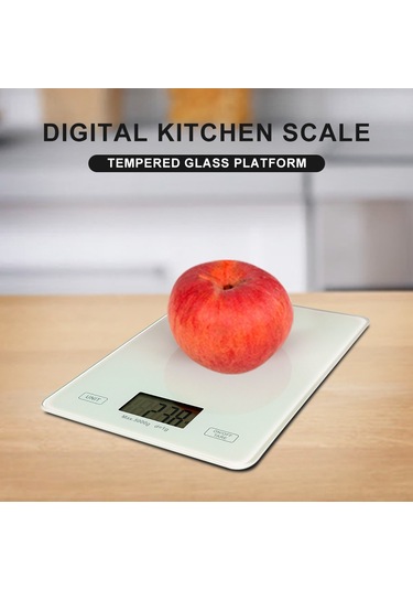 Fosenze Beyaz Mutfak Dijital Terazi - 5kg/1g Hassas Sensör, Cam Platform, Birim Dönüştürme, Taşma Göstergesi Pil Dahil Değil Çok Renkli