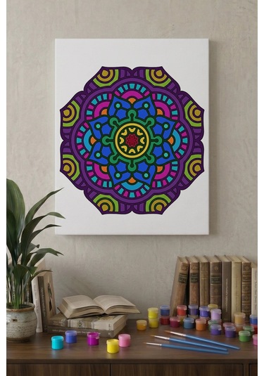 Kalın Çizgili Mandala Ahşap Boyama Seti 40x50 Cm