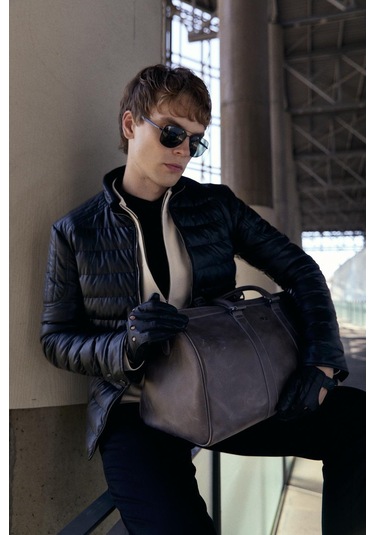 Su Geçirmez Regular Fit Erkek Şişme Suni Deri Mont Siyah 4528 Siyah