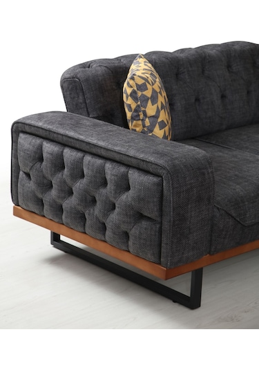 Enisa Köşe Takımı & Mekanizmalı Köşe Koltuk - Antrasit Keten Kumaş