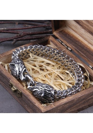 Novahub Çelik Paslanmaz Viking Odin Kurt Kafası İskandinav Erkek Bilezik, Deri Ve Çelik Takı, Punk Tılsım Hediye Çok Renkli