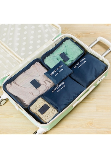 Lacivert 6 Adet Set Seyahat Bavul Organizatör Çanta Bagaj Ambalaj Küpleri Seyahat Organizatör Depolama Ayakkabı Elbise Bagaj Organizatör Çanta Lacivert