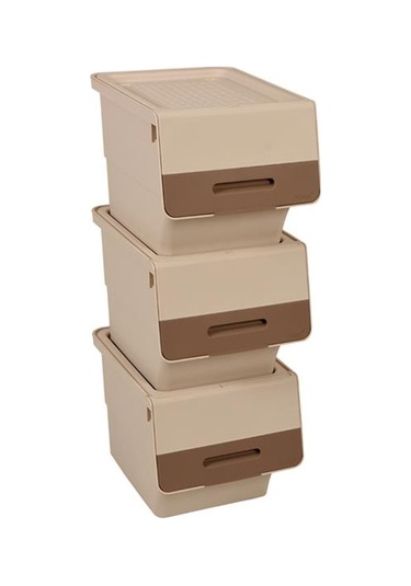 Freebox 33 Litre Krem Kahve Organizer Tekerlekli 3 Lü Set Organizer Beyaz