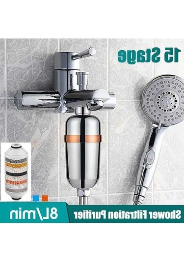 Bosphorusboutique02 15 Aşamalı Klor/sülfür Arıtma Duş Filtresi, Sarı/mavi, 155x50x6mm, 50000l Ömrü, Ev/yaşlı/hamile/çocuk İçin Gümüş