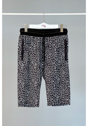 Desenli Erkek Şort Kapri Mayo Rks-06 Remsa Mayo Siyah