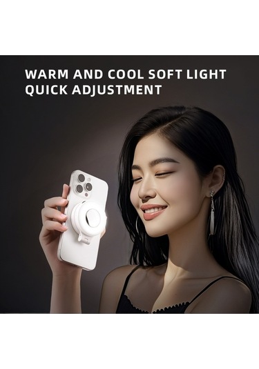 Tongxida Magnetik Dolgu Işığı, Selfie Işığı, Güç Bankası, Magsafe Uyumlu, Dönme Stand, Beyaz Beyaz
