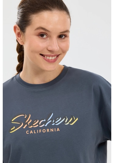 Skechers Crop Graphic Kadın Tişört Gri