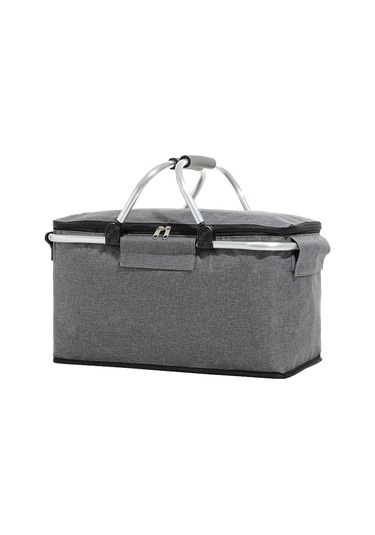 Katlanır Piknik Sepeti Oxford Kumaş Yalıtımlı Sepet Çok Fonksiyonlu Piknik Çantası-gri Gri