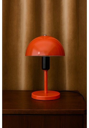 Modern Turuncu Metal Masa Lambası Mantar Başlıklı Dekoratif Masa Ve Komodin Lambası Turuncu