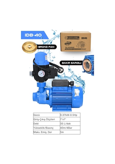 Idb40 Su Pompası Hidromat Set Bakır Sargılı