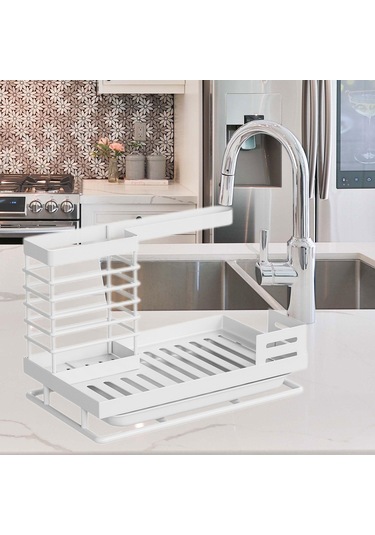 Suntek Mutfak Lavabo Rafı W/tepsi Bulaşık Bezi Sabunluk Beyaz Beyaz