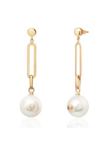 Altın Kaplama İnci Toplu Sallantılı Gümüş Küpe Gold - Gümüş