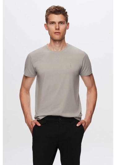 Twn Slim Fit Gri Düz Twn Logo Baskılı Strech Pamuklu T-shirt 2ec148551753m 301