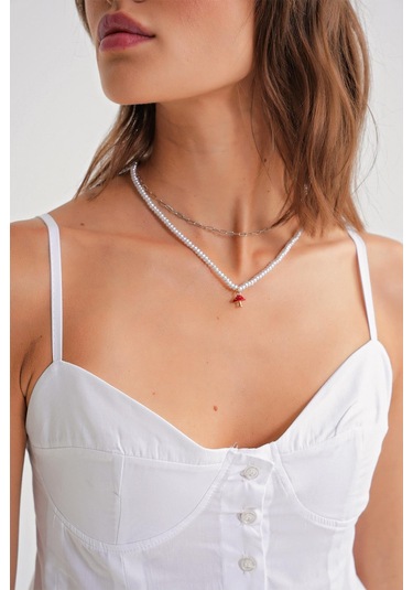 4737 Kadın Düğmeli Kuplu Pileli Bluz Beyaz Beyaz