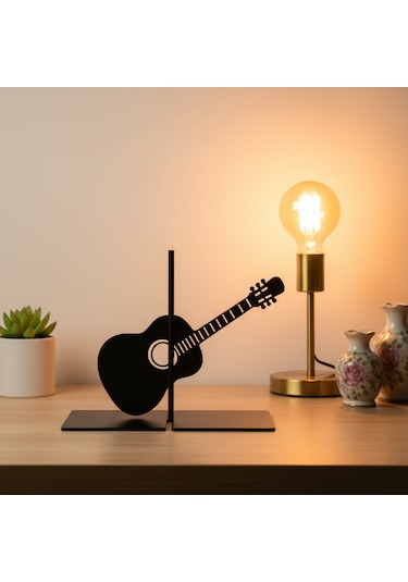 Gitar Figürlü Metal Kitap Tutucu Müzik Temalı Dekoratif Tasarım