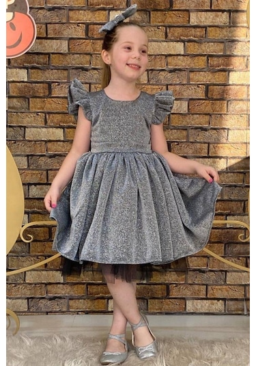 Riccotarz Kız Çocuk Parıldayan Gümüş Elbise 220210303 Gümüş