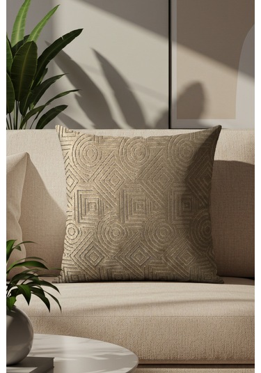 Sezyon Mira Desenli 45 45 Açık Kahverengi Kırlent Kılıfı Açık Kahverengi